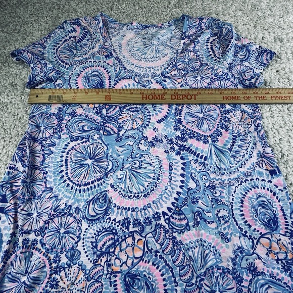 NEW Lilly Pulitzer Etta V-Neck Top Tee T Shirt Commotion In The Ocean Blue Large - Picture 3 of 9